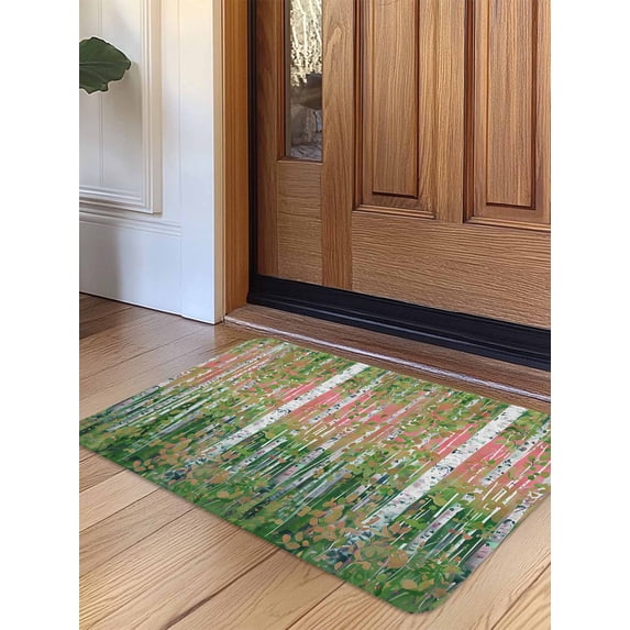 Green Pink Botanical Door Mat Indoor Outdoor Entrance, Non Slip Rug for Kitchen Bathroom Entryway Rug, Contemporary Abstract Art Washable Doormat Floor Mat for Office Home Decor 20x31.5 Inch