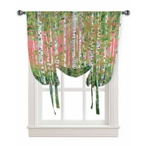 Green Pink Botanical Tie Up Curtains for Kitchen Bathroom Bedroom Windows 45 Inch Length, Contemporary Abstract Art Balloon Drape Curtains Shade Rod Pocket Drapery Curtain Panel, 34"x45"