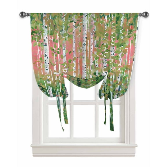 Green Pink Botanical Tie Up Curtains for Kitchen Bathroom Bedroom Windows 45 Inch Length, Contemporary Abstract Art Balloon Drape Curtains Shade Rod Pocket Drapery Curtain Panel, 34"x45"