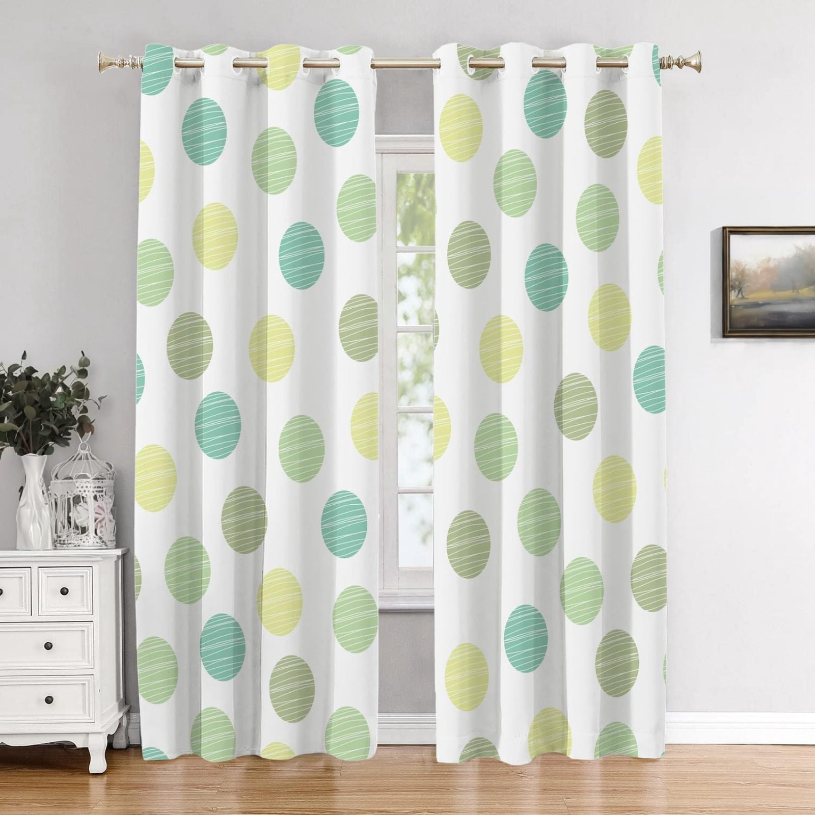 Green Pink Color Modern Plaid Bedroom Curtains,White And Green Polka ...