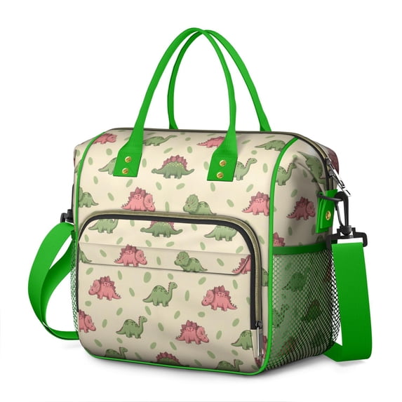 Green and Pink Dinosaur Pattern Womens Lunch Box for Work,Insulated Large Lunch Bag for Tween and Teen,Loncheras Para Mujer,Leakproof Adult Lunch Bag for Work,Beach,Travel,Picnic,Camping