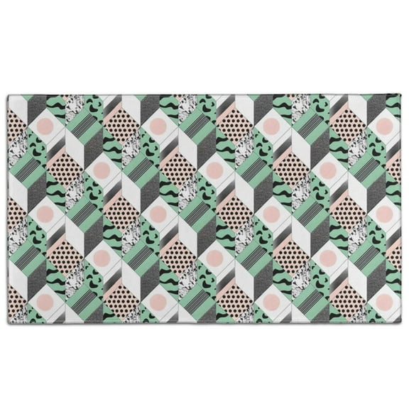 Green Pink Geometric Pattern Door Rugs,Washable Non Slip Door Mats Indoor,Decorative Door Mats,Entry Mat Indoor for Entrance,Bedroom,Kitchen,Bathroom,17"x30"