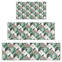 Green Pink Geometric Pattern Kitchen Rugs Sets Of 3,Kitchen Runner Rugs Non Skid Washable,Decorative Kitchen Floor Mats for Kitchen,Sink,Laundry,17"x30"  17"x47"   17"x59"