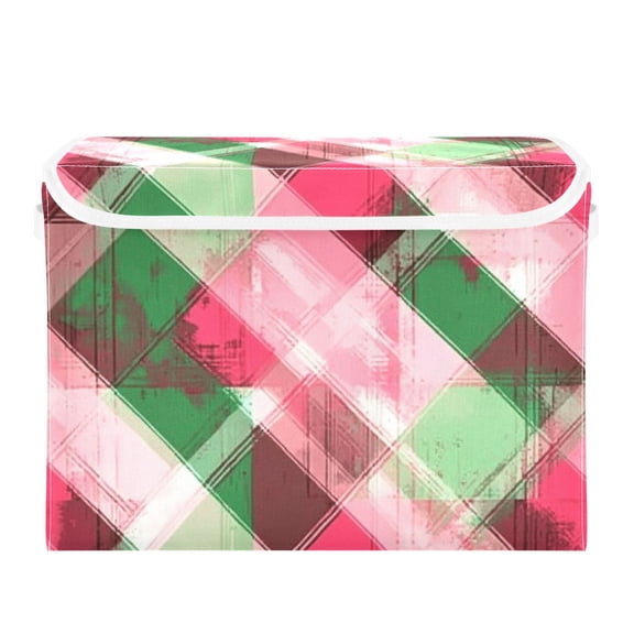 Green Pink Lines Large Storage Bins with Linen Collapsible Lid Storage Box 16.7 x 12.6 x 11.8in