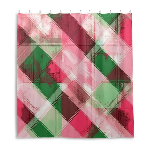 Green Pink Lines Shower Curtain Liner 66x72 Inch Waterproof Shower Curtains Decorative Bathroom with 12 Pack Hooks