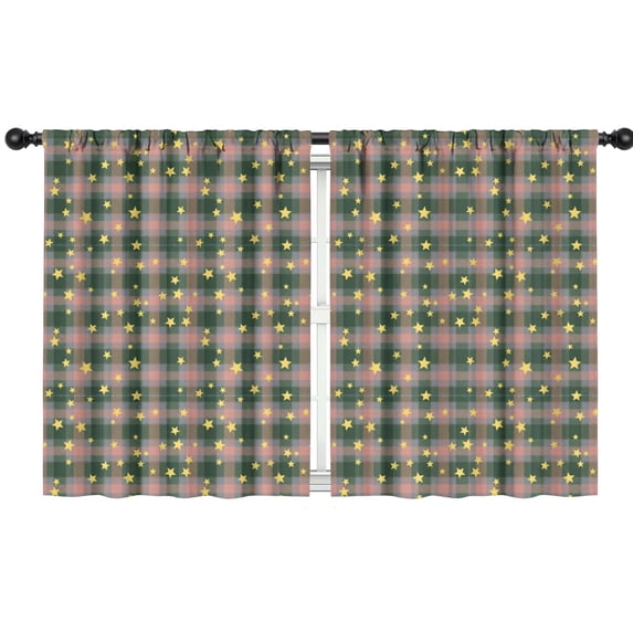 Green Pink Star Checkerboard Kids Curtains,Childrens Insulated Curtains Set Of 2,Bedroom Essentials,Teen Room Decor 42"X54"
