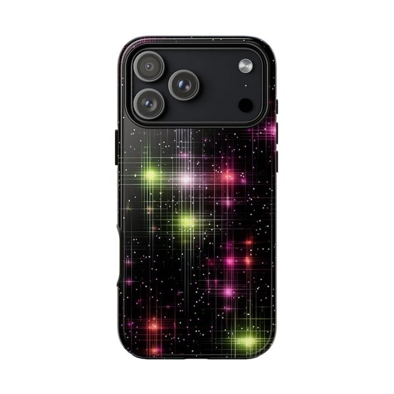 Green Pink Star Grid Glitch Modern Artwork Case with iPhone 17 to 11 Pro Max
