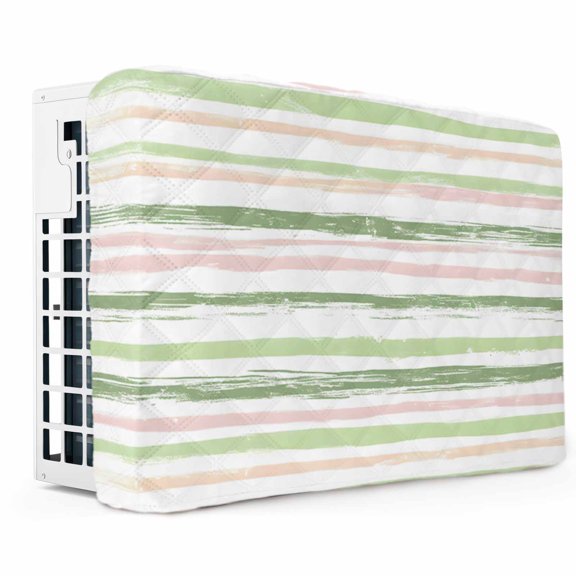 Green Pink Stripes Indoor Air Conditioner Cover, Double Insulated AC Covers for Inside, Gradient Geometric Smear Art Paint Waterproof Window Air Conditioner Covers with Elastic Straps 17"Lx13"Wx3.5"D
