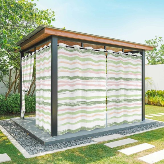 Green Pink Stripes Outdoor Curtains for Patio Waterproof,Windproof Privacy Curtains with Weighted Bottom,Gradient Geometric Smear Art Paint Outside Drapes for Picnic Garage Yard 54"x84" 1 Panel