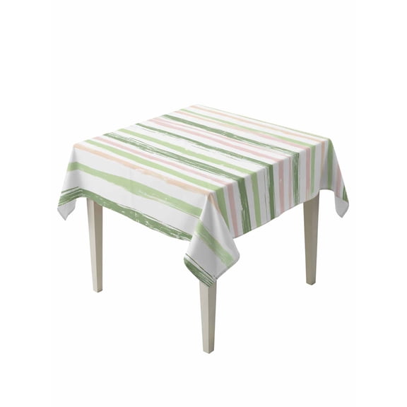 Green Pink Stripes Suqare Tablecloth - 54 x 54 Inch, Gradient Geometric Smear Art Paint Waterproof & StainResistant Tablecloth, Washable Oil-proof Table Cover for Dining/Party/Wedding/Camping/Buffet