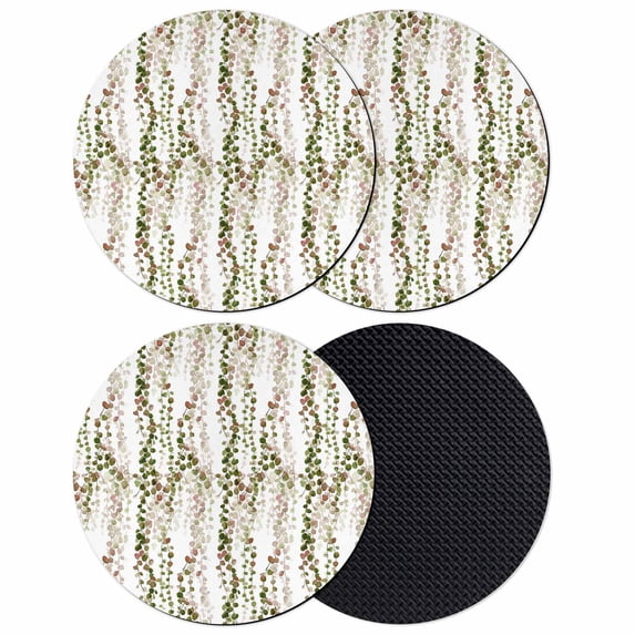 Green Pink Weeping Eucalyptus Coasters Set of 4, Absorbent Coasters for Drinks, Spring Summer Farmhouse Leaves Coaster for Desk Coffee Table Protection, Home Decor House Warming Gifts 4"