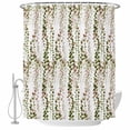 thumbnail image 1 of Green Pink Weeping Eucalyptus Shower Curtain, Waterproof Shower Curtains for Bathroom, Spring Summer Farmhouse Leaves Washable Fabric Bathtub Curtain Set Bath Decor with 12 Hooks Stall 36"x72", 1 of 8