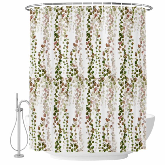 Green Pink Weeping Eucalyptus Shower Curtain, Waterproof Shower Curtains for Bathroom, Spring Summer Farmhouse Leaves Washable Fabric Bathtub Curtain Set Bath Decor with 12 Hooks Stall 36"x72"