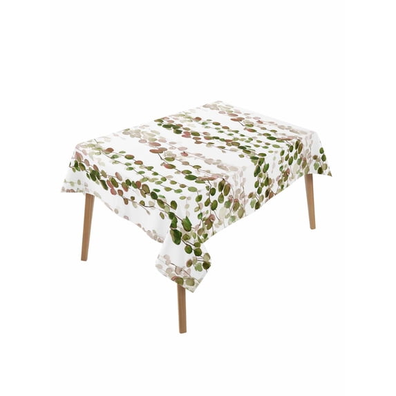 Green Pink Weeping Eucalyptus Table Cloth, Waterproof Tablecloth for Rectangle Tables, Spring Summer Farmhouse Leaves Reusable Washable Fabric Table Cover for Restaurant Kitchen Dining Tables 52"x70"