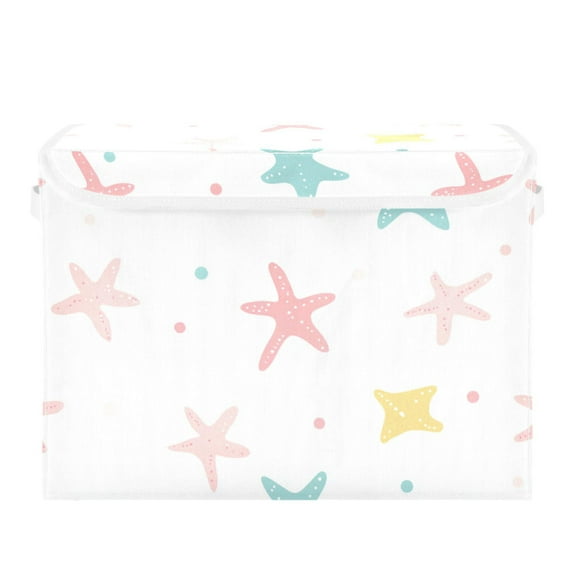 Green Pink Yellow Stars Dots Foldable Storage Bin with Lid and Handle Collapsible Storage Box 16.5 x 12.6 x 11.8 inches