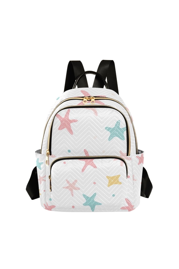 Green Pink Yellow Stars Dots Quilted Backpack Fashion Daypack Commuter Bag for Women 8.5 L