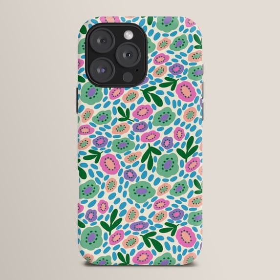 Green, Pink and Turquoise Folk Floral Tough Case for Apple iPhone ...