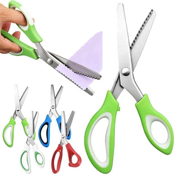 Green Pinking Shears for Fabric Cutting, Zig Zag Scissors, Decorative Lace Edge Cloth Cutting Shears, DIY Sewing Craft Pattern Cutters, Fabric Pattern Serrated Scissors, Handmade Art Project Scissors