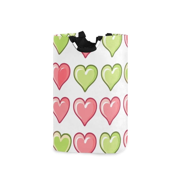 Green Pinkish Hearts Valentine Laundry Basket with Handles Foldable Laundry Hamper Freestanding Washing Bin 50L