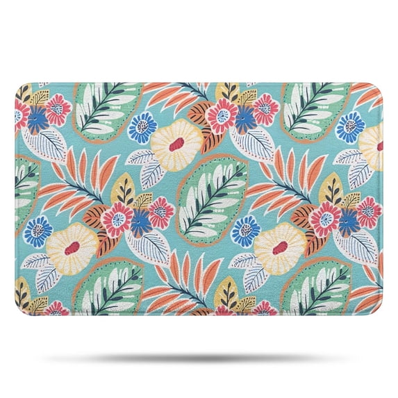 Green Pioneer Flower and Leaf Bathroom Rugs Mat,Non Slip Microfiber Bathroom Rug,Rubber Backing,Soft Bathroom Mats for Bathroom Floor,Tub and Shower,17x27in(43x68cm)