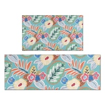 Green Pioneer Flower and Leaf Kitchen Rugs Sets Of 2,Anti Fatigue Kitchen Mat Rugs Non Slip Washable,Decorative Kitchen Floor Mats for Kitchen,Sink,Laundry,17"x30" 17"x47"