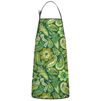 Green Pioneer Flower and Paisley Pattern Apron-Garden Aprons for Women with Pockets-Cotton Linen Waterproof Kitchen Cooking Gardening Aprons Adjustable for Kitchen,Cooking,BBQ and Salon 33x27 Inch