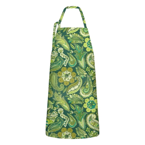 Green Pioneer Flower and Paisley Pattern Apron-Garden Aprons for Women with Pockets-Cotton Linen Waterproof Kitchen Cooking Gardening Aprons Adjustable for Kitchen,Cooking,BBQ and Salon 33x27 Inch