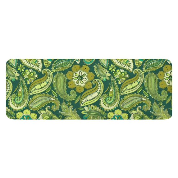 Green Pioneer Flower and Paisley Pattern Kitchen Rug Mat,Kitchen Runner Rugs Non Skid Washable,Decorative Kitchen Floor Mats for Kitchen,Sink,Laundry,17"x47.2"