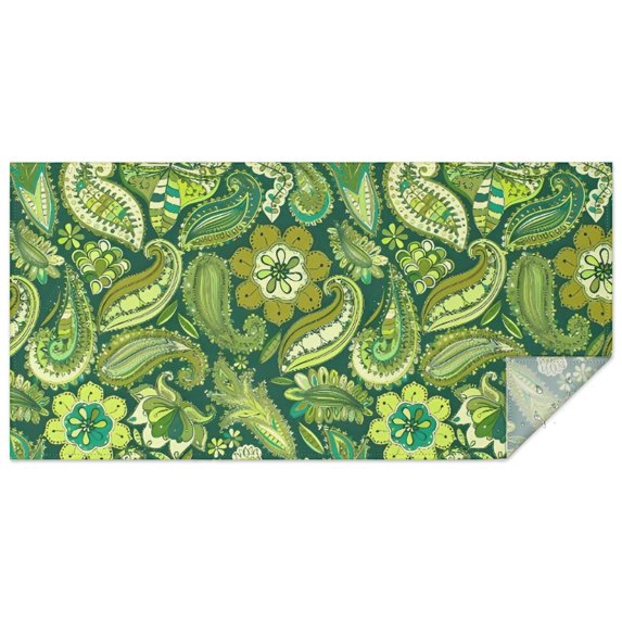 Green Pioneer Flower and Paisley Pattern Rectangle Tablecloth 60"x120",Waterproof Polyester Rectangle Table Cloth, Wipeable Spillproof Polyester Tablecloth for Dining, Camping, Indoor and Outdoor