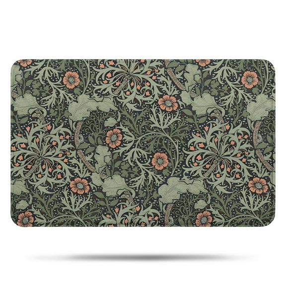 Green Pioneer Flower Pattern Bathroom Rugs Mat,Non Slip Microfiber Bathroom Rug,Rubber Backing,Soft Bathroom Mats for Bathroom Floor,Tub and Shower,17x27in(43x68cm)
