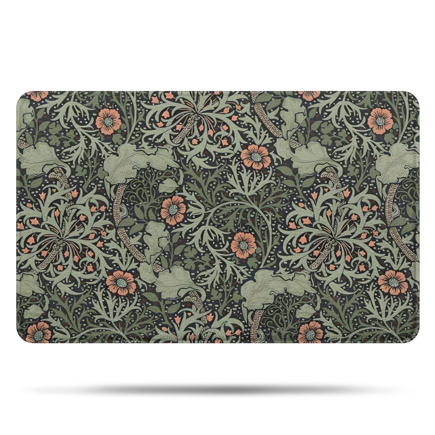 Green Pioneer Flower Pattern Bathroom Rugs Mat,Non Slip Microfiber Bathroom Rug,Rubber Backing,Soft Bathroom Mats for Bathroom Floor,Tub and Shower,20x32in(50x80cm)