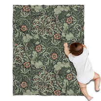 Green Pioneer Flower Pattern Blanket,Comfortable Soft Flannel Throw Blanket,All Season,Warm Lightweight Blankets for Sofa Bed Couch Living Room Chair,30"x40"