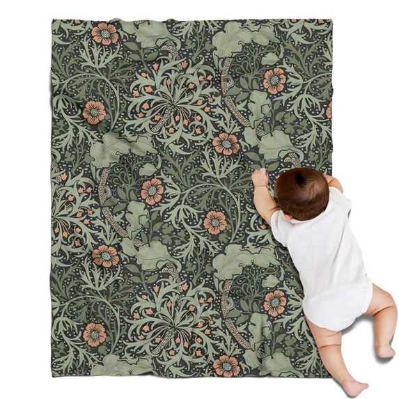 Green Pioneer Flower Pattern Blanket,Comfortable Soft Flannel Throw Blanket,All Season,Warm Lightweight Blankets for Sofa Bed Couch Living Room Chair,30"x40"