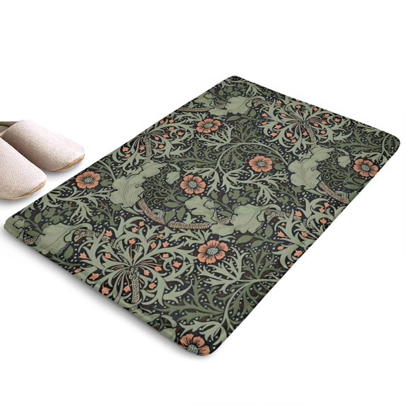 Green Pioneer Flower Pattern Flannel Non Slip Door Rugs,Washable Door Mats Indoor,Decorative Door Mats,Dirt-Resistant and Absorbent Doormat for Entrance,Bedroom,Kitchen,Bathroom,31.5x17in(80x43cm)