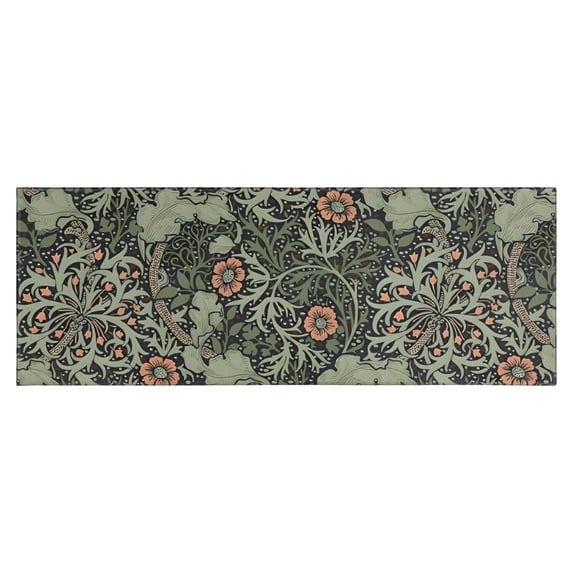Green Pioneer Flower Pattern Kitchen Rug Mat,Kitchen Runner Rugs Non Skid Washable,Decorative Kitchen Floor Mats for Kitchen,Sink,Laundry,17"X47"