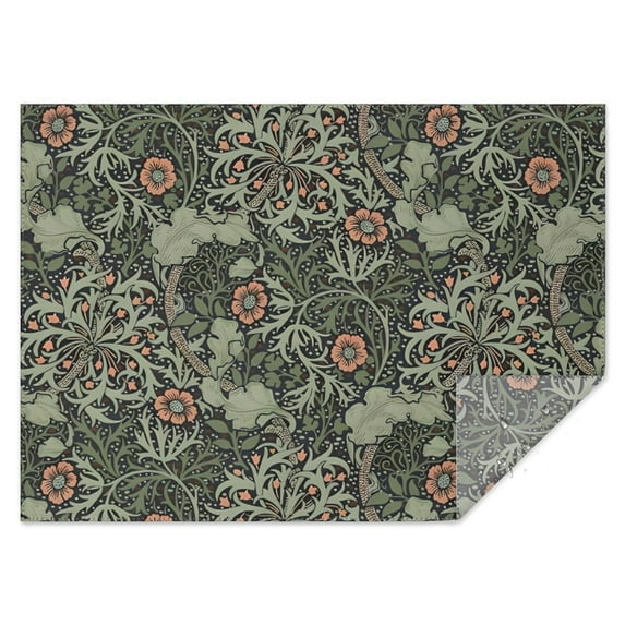 Green Pioneer Flower Pattern Rectangle Tablecloth 60"x84",Waterproof Polyester Rectangle Table Cloth, Wipeable Spillproof Polyester Tablecloth for Dining, Camping, Indoor and Outdoor