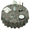 thumbnail image 1 of Green Pioneer Flower Pattern Round Tablecloth 60"x60",Wrinkle Wipeable Table Cloth for Kitchen Dining Room Picnic Patio Party, 1 of 6