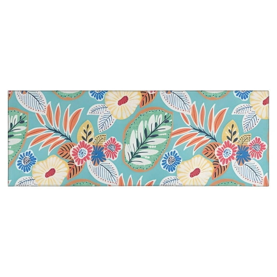 Green Pioneer Flower and Leaf Kitchen Rug Mat,Kitchen Runner Rugs Non Skid Washable,Decorative Kitchen Floor Mats for Kitchen,Sink,Laundry,17"X47"