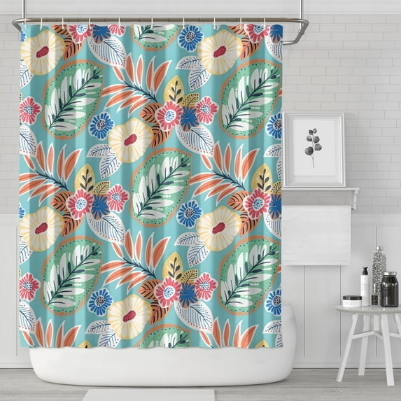 Green Pioneer Flower and Leaf Shower Curtain 72"x84" ,Bathroom Decorative Shower Curtains Set with 12 Hooks,Modern Waterproof Washable Shower Curtain