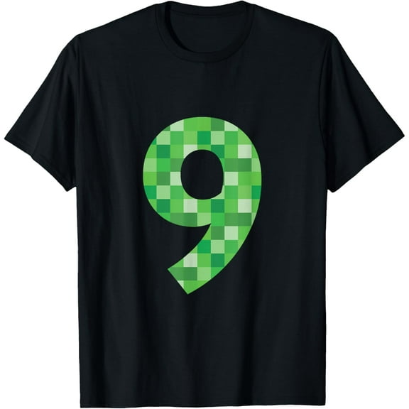 Green Pixel Number 9 - 9th Birthday - Gamer Number 9 T-Shirt