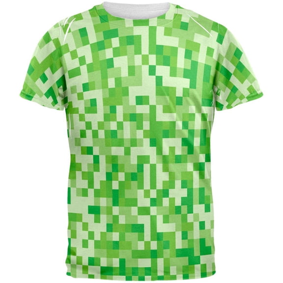 Green Pixels All Over Adult T-Shirt - Large