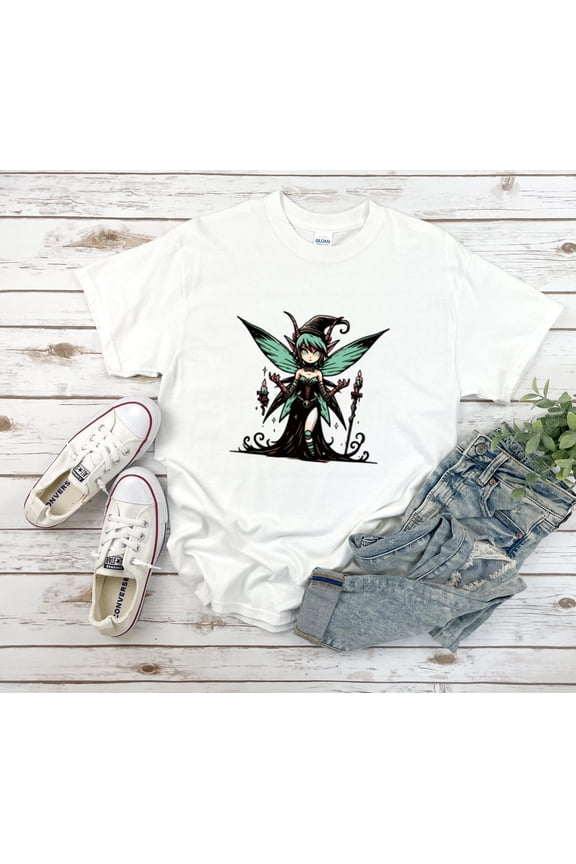 Green Pixie Fairy Fantasy Mystical Graphic Art Unisex T-Shirt, up to size 5XL
