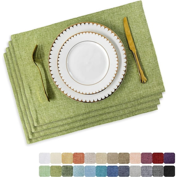 Green Placemat Set of 4 Washable Place Mats Placemats Heat Resistant Sage Placemat for Dining Table Kitchen Table Mats Spring Dinner Decor, Grass Green