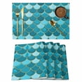 thumbnail image 1 of Green Placemats Set of 4, Modern Geometric Fish Scale Abstract Moroccan Placemats for Dining Table, Place Mats for Kitchen Tabletop, Waterproof Wipeable Dining Table Mats Set, 1 of 9