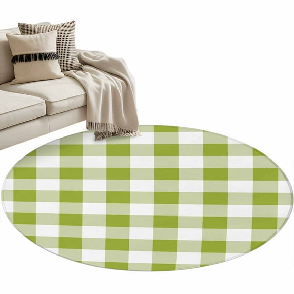 Green Plaid Area Rug, Green Gradient Washable Large Circle Carpet, Non Slip Round Rug for Living Room/Bedroom/Dining Room/Home Office/Dorm
