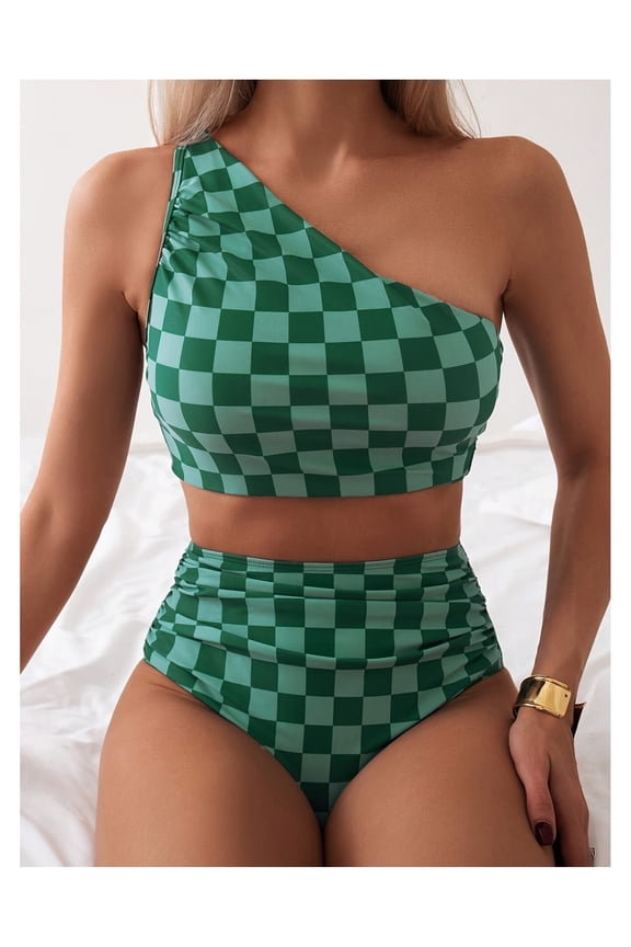 Green Plaid Bikini Set Women - Two Piece Swimsuit Irregular Checkered Bathing Suit Sexy Beachwear Summer Vacation Swimsuits for Teens