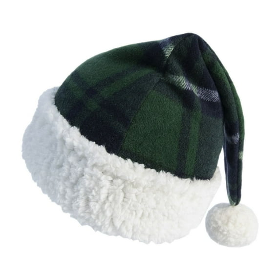 Green Plaid Christmas Hat, Soft Cloth Santa Hat for Adults, Kids, and Pets, Holiday Party Costume Accessory, Christmas Decoration and Gift, L