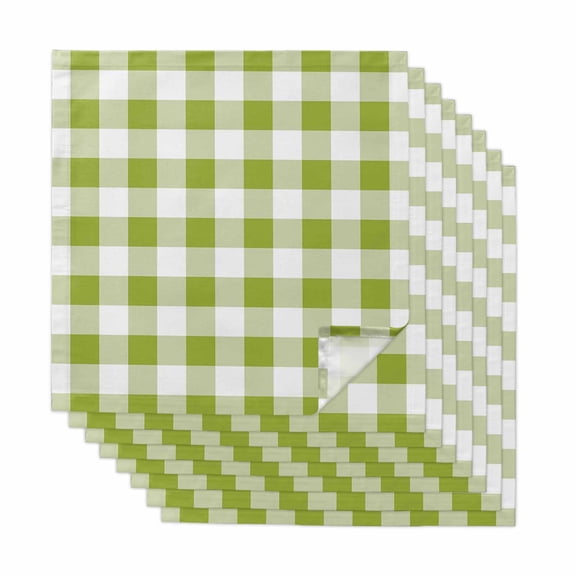 Green Plaid Cloth Napkins, Gradient Geometric Buffalo White Checkered Washable and Reusable Dinner Napkins Set of 8, Table Napkin for Kitchen Party Birthday Wedding Hotel Housewarming 20"x20"