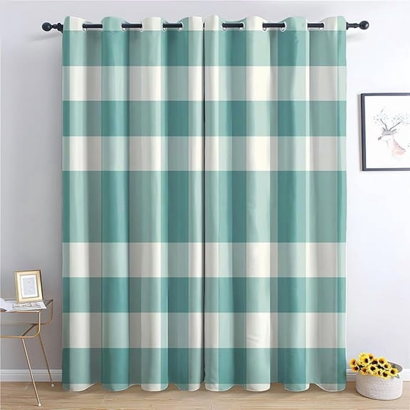 Green Plaid Curtains for Bedroom Living Room, Checkered Gingham Cottagecore Blackout Curtains, Patterned Window Treatments, Grommet Drapes, Home Decor 42"W x 108"L (Pack of 2)