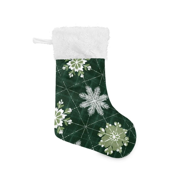 Green Plaid Different Snowflake Christmas Christmas Stockings Large Capacity 18 inch Gift Bag with Hook Xmas Holiday Decor 1 Pack